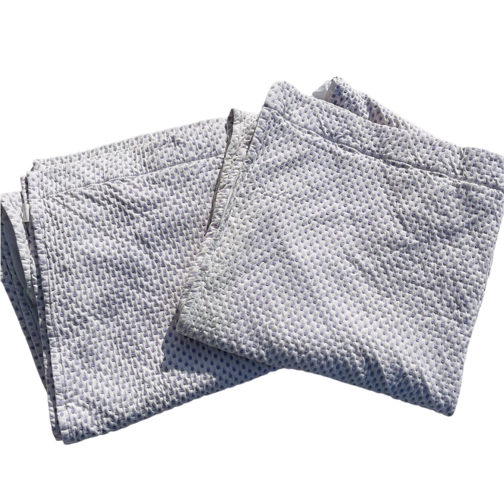 PAIR Pottery Barn Kids Audrey Chenille White Purple Polka Dots Curtain 76’’Set/2
